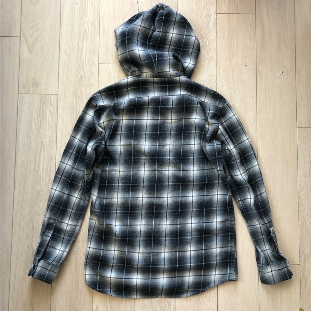 Uniqlo Black and Gray Plaid Hooded Flannel Shirt Size S - Picture 2 of 10